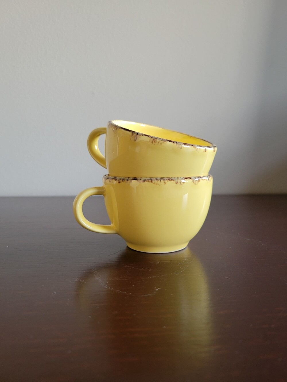 Reactive Glaze Rim Butter Yellow Ceramic Espresso Mugs Set of 2